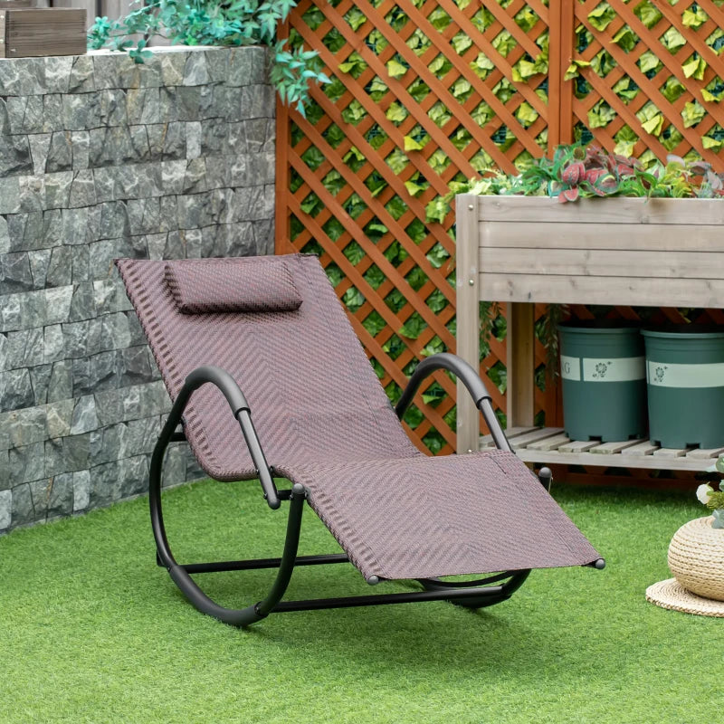 Brown Rocking Patio Chair with Removable Pillow