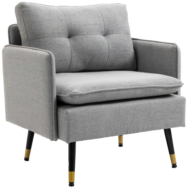 Stylish Grey Upholstered Accent Chair with Button Tufting for Living Room and Bedroom