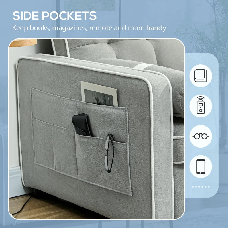 Light Grey Two-Seater Linen-Look Sofa Bed for Stylish Living Spaces