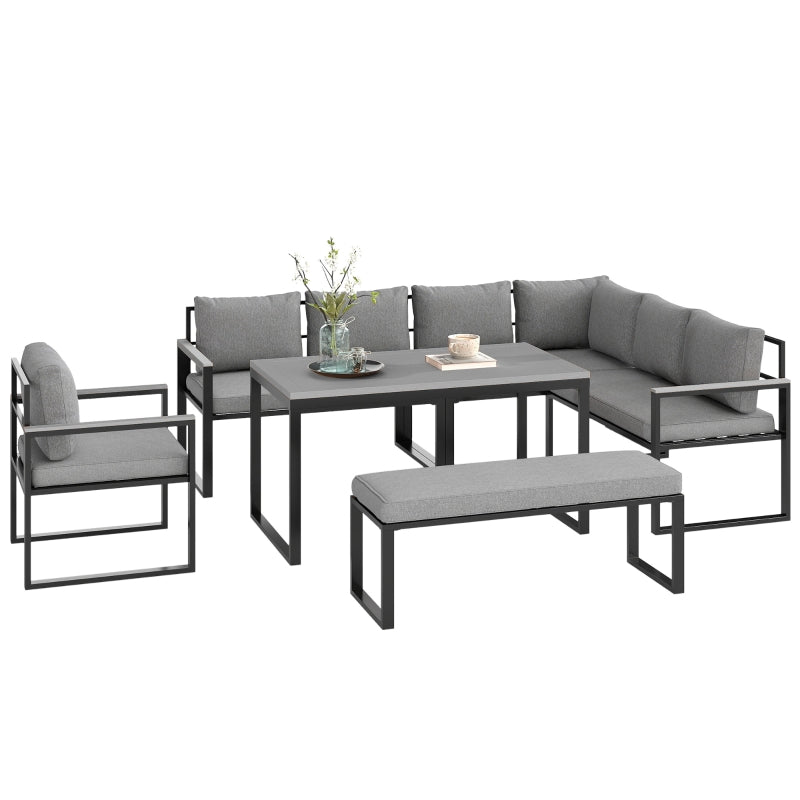 6-Piece L-Shaped Garden Furniture Set with 3 Loveseats - Grey Outdoor Seating