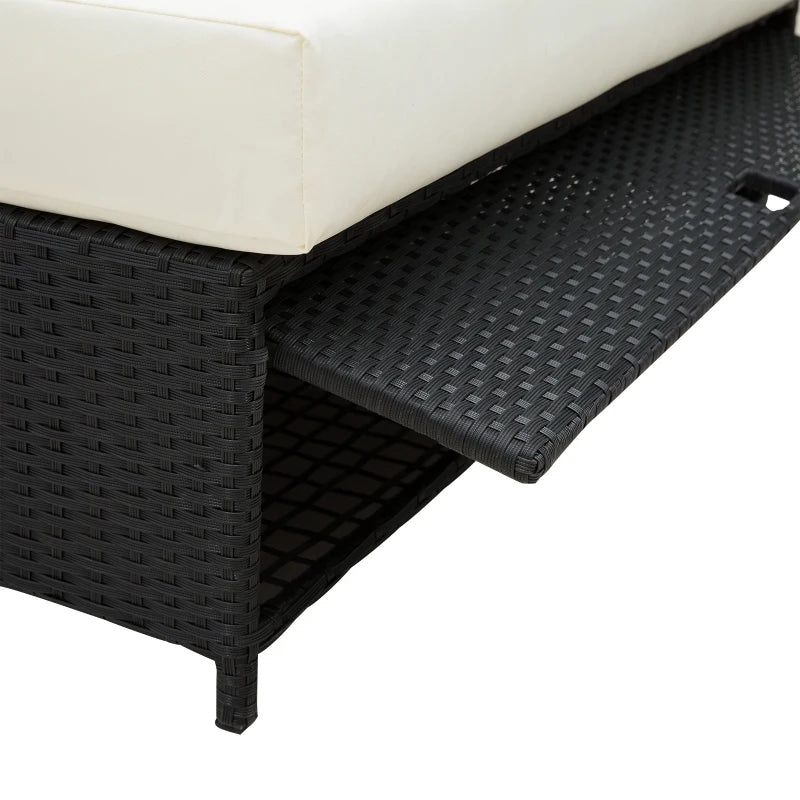 Black Rattan 2-Seater Sun Lounger Sofa Bed