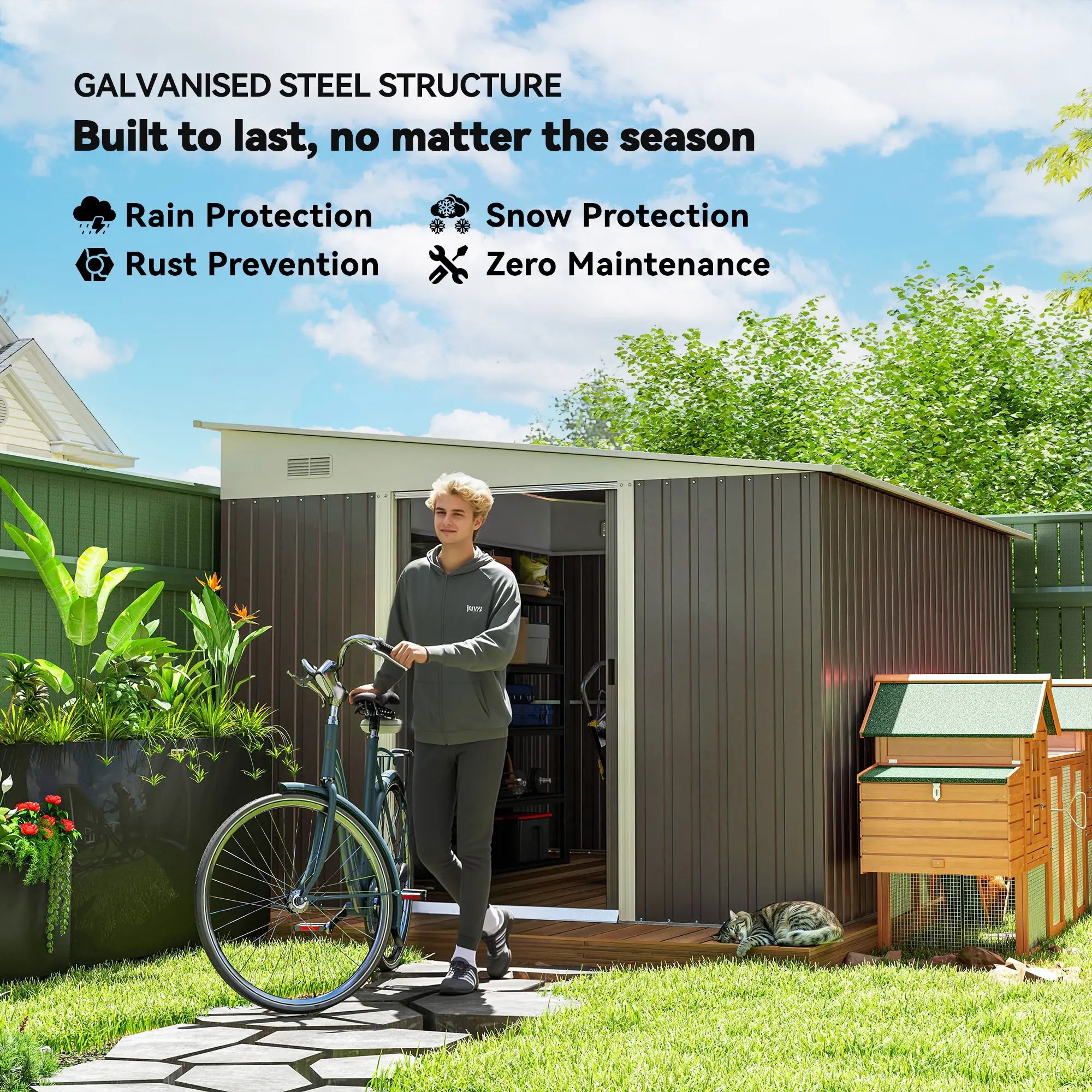 11ft x 9ft Dark Grey Metal Shed with Double Doors