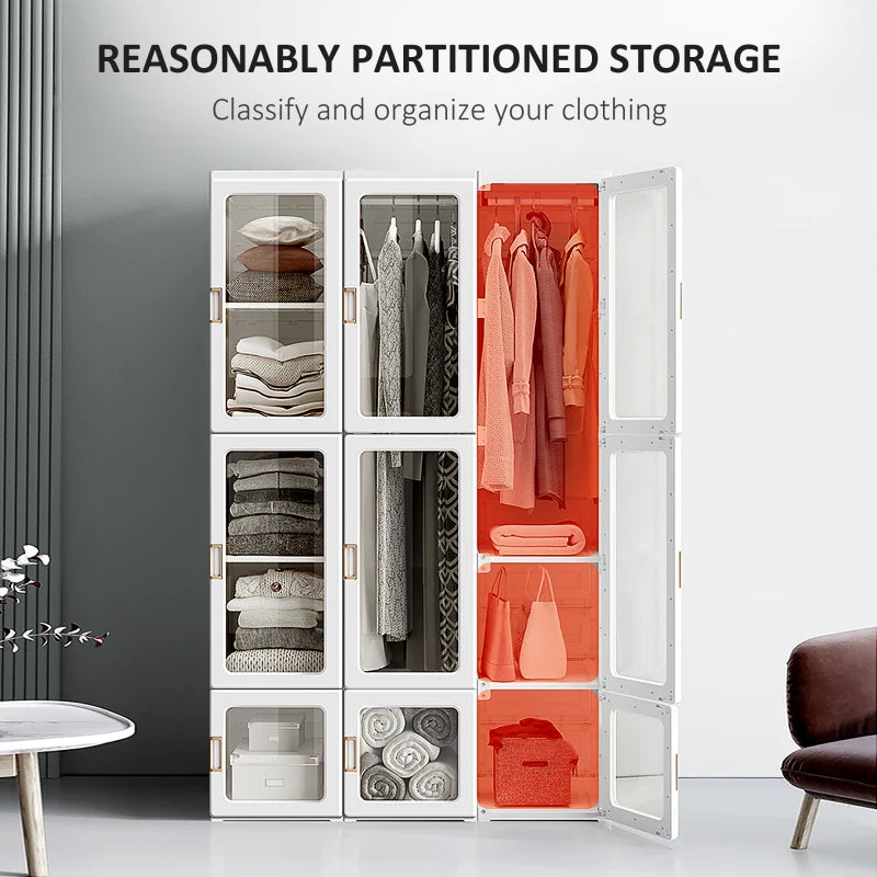 Portable Foldable Clothes Wardrobe for Bedroom with Cube Storage and Hanging Rods