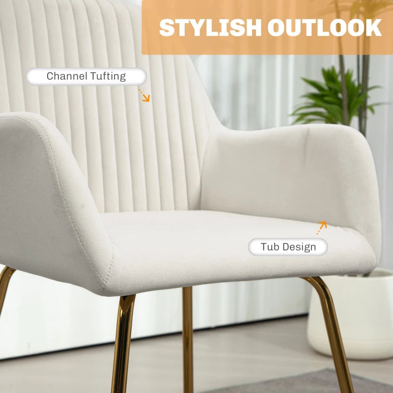 Modern Upholstered Accent Chair with Metal Base for Living Room in Cream White