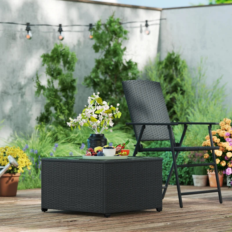 62 x 62cm Black Glass-Top Rattan Side Table