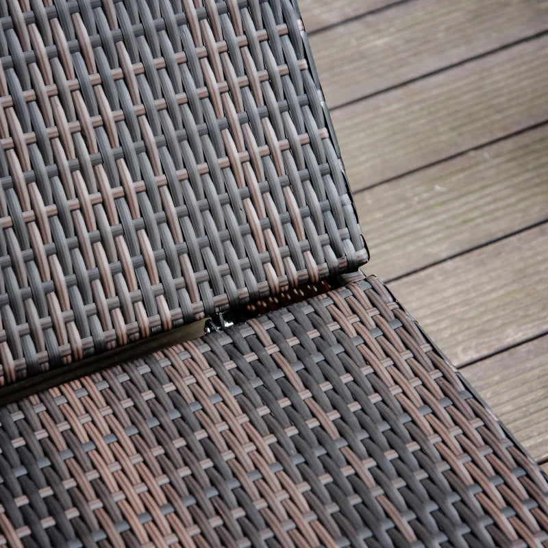 Adjustable Rattan Sun Lounger with Cushion, Mixed Brown