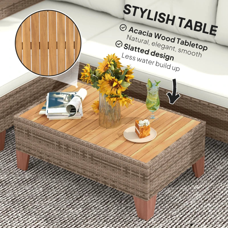 3-Piece Rattan Garden Furniture Set - L-Shaped Chaise Lounge & Coffee Table with Cushions