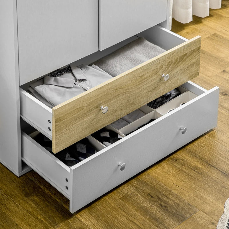 Stylish 2-Door Wardrobe with Drawers and Hanging Rod for Bedroom Storage Solutions