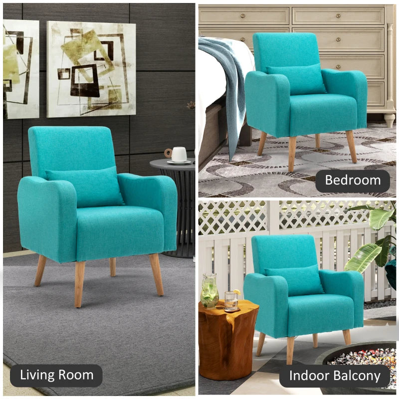 Linen-Touch Accent Chair with Pillow - Upholstered Lounge Sofa for Living Room, Club Chair in Teal