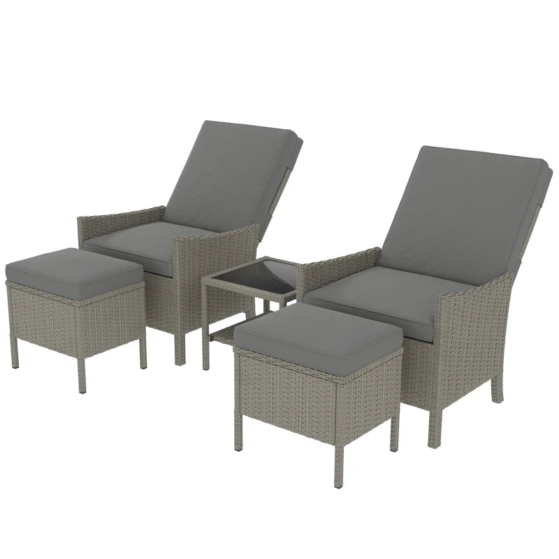 5 Piece Rattan Garden Furniture Set with Cushions and Adjustable Backrests for Outdoor Relaxation