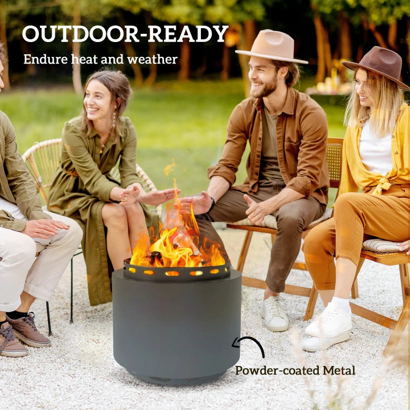 Portable Smokeless Fire Pit - 48.5cm Wood Burning Firepit with Poker for Garden, Camping & Bonfire Parties - Dark Grey Metal