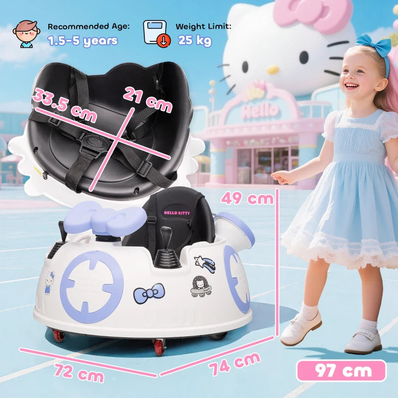 Hello Kitty Kids Ride On Bumper Car with Remote Control Joysticks Music Lights Safety Belt White