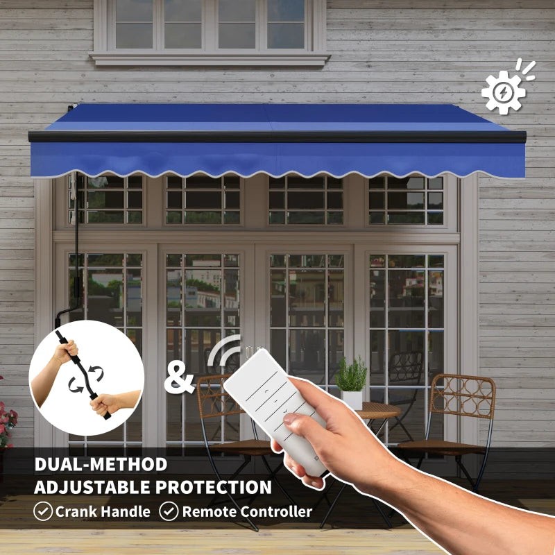 3 x 2.5m Blue Electric Awning with LED Light & Remote Controller - Aluminium Frame DIY Retractable UV50+ Sun Shade Canopy for Garden, Patio, Deck, Door, Window