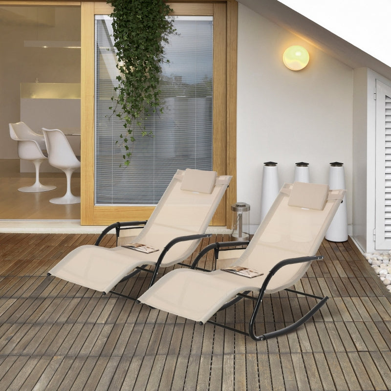 Cream White Outdoor Rocking Chair with Mesh Fabric and Storage Bag