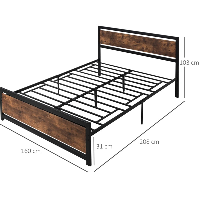 King Size Metal Bed Frame with Headboard & Footboard - Sturdy Slat Support & Underbed Storage - Stylish Bedroom Furniture for Adults