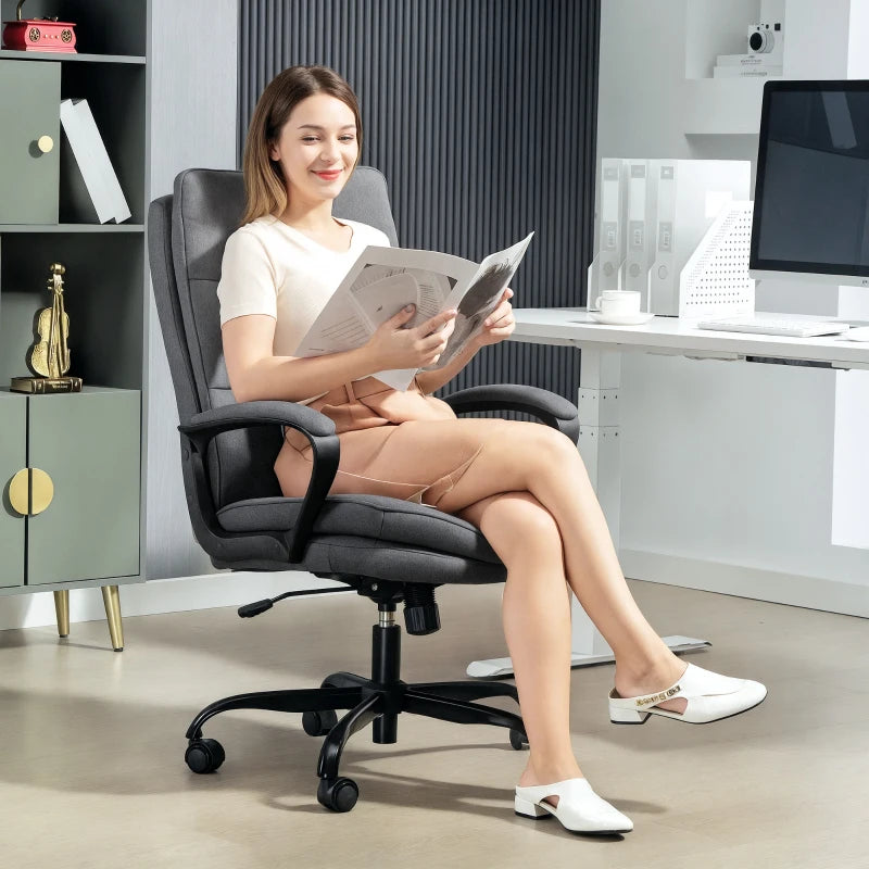 Double Padded Charcoal Grey Linen-Look Office Chair for Ultimate Comfort - Ergonomic Design for Home & Office Use