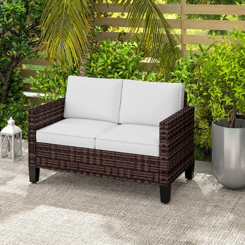 Brown Two-Seater Rattan Outdoor Sofa - Stylish and Comfortable Garden Furniture