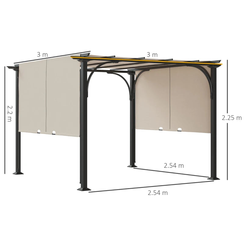 3m x 3m Outdoor Retractable Pergola - Beige