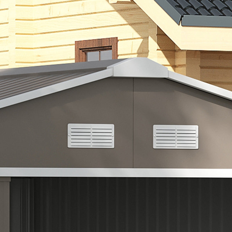 13ft x 11ft Light Grey Metal Shed With Foundation Kit Ventilation & Doors