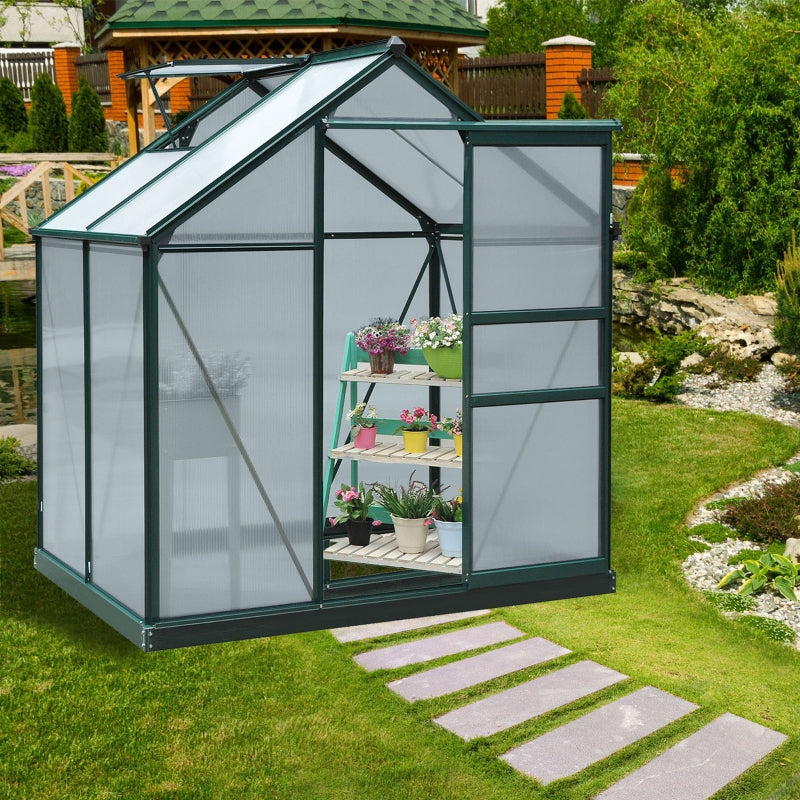6ft x 4ft Walk-In Polycarbonate Greenhouse with Aluminium Frame, Sliding Door & Vent Window – Outdoor Garden Grow House for Plants, Vegetables & Flowers – Dark Green