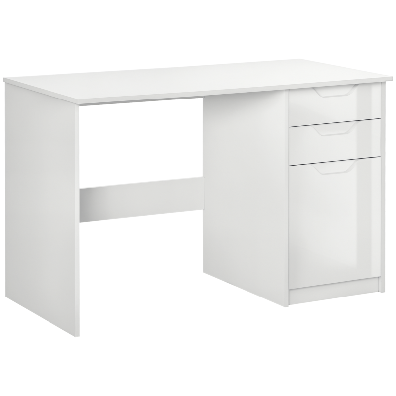High Gloss White Computer Desk with Drawers & Storage Cabinet - Stylish 120x60cm Home Office Study Workstation