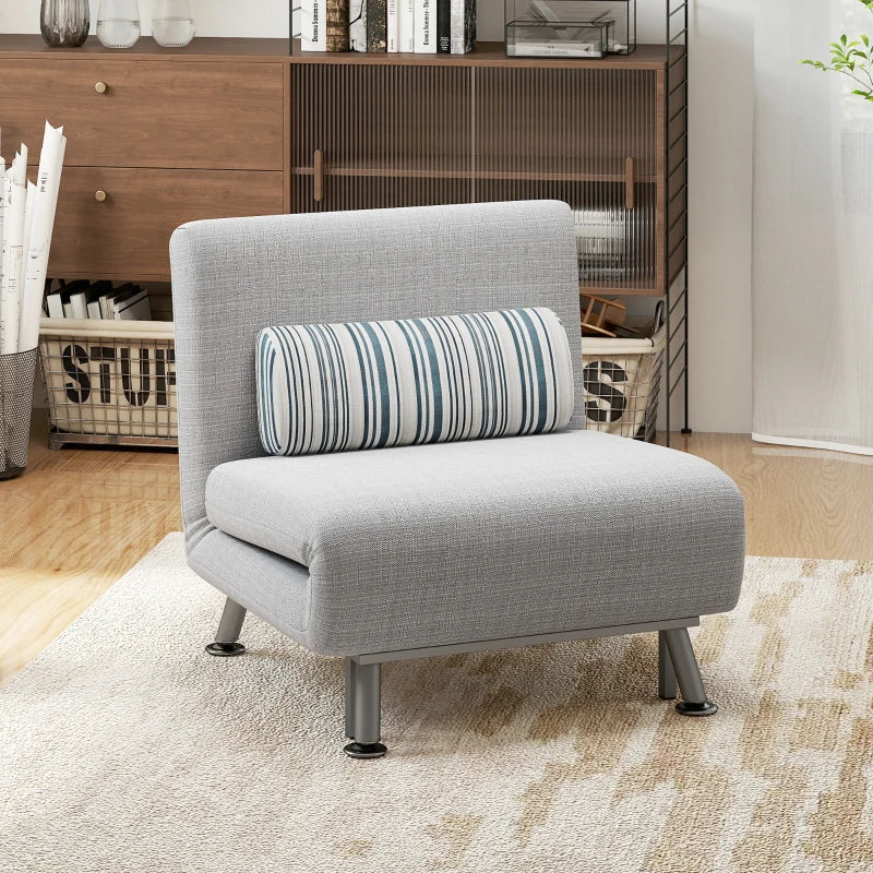Single Sofa Bed for One Person - Foldable Lounge Chair with Pillow in Grey