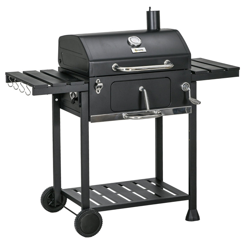 Charcoal BBQ Grill with Wide Cooking Surface and Convenient Features, Black
