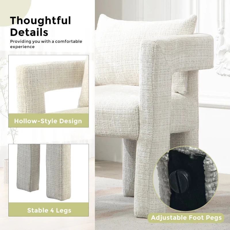 Set of 2 Modern Accent Chairs with Hollow Armrests, Cushions and Pillows for Stylish Living Room, Beige