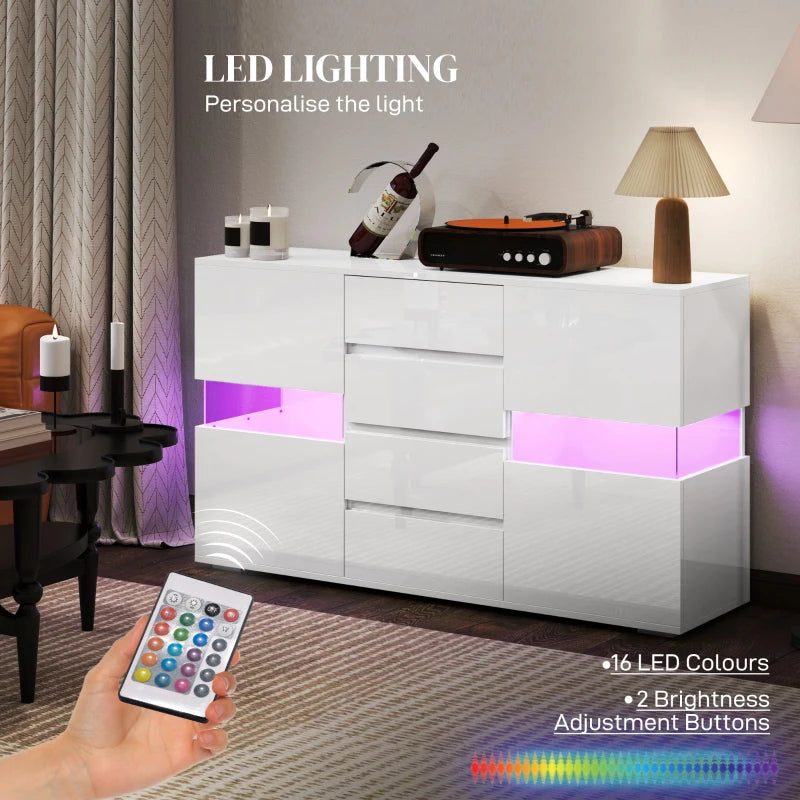 Modern LED Light Sideboard - High Gloss White Finish, Stylish Storage Cabinet for Living Room or Dining Room