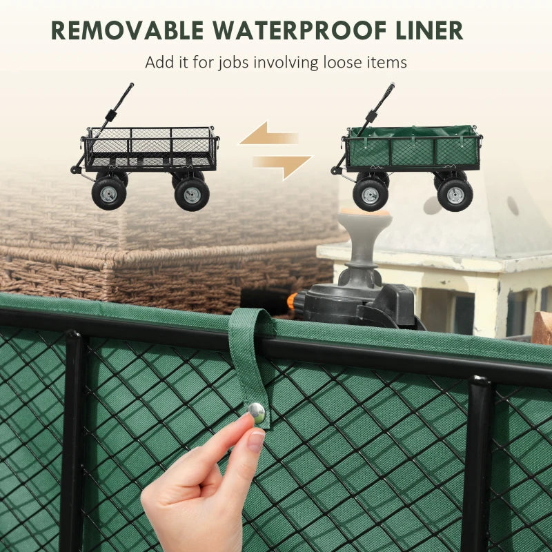 114L Green Steel Frame Garden Cart Trolley - Heavy Duty Outdoor Utility Wagon