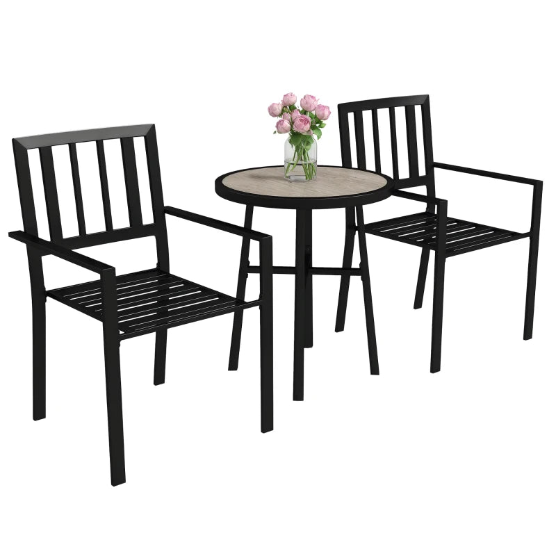 3 Piece Patio Bistro Set with Plastic Table and Stackable Chairs for Outdoor Dining