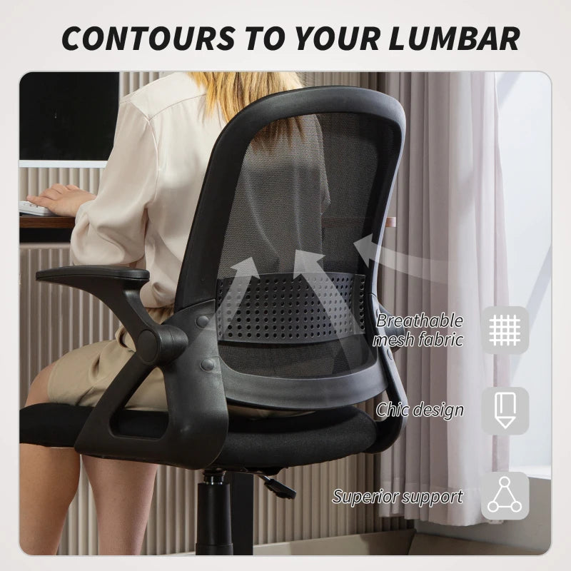 Breathable Mesh Ergonomic Office Chair with Flip-up Armrests and Lumbar Support for Home and Office Black