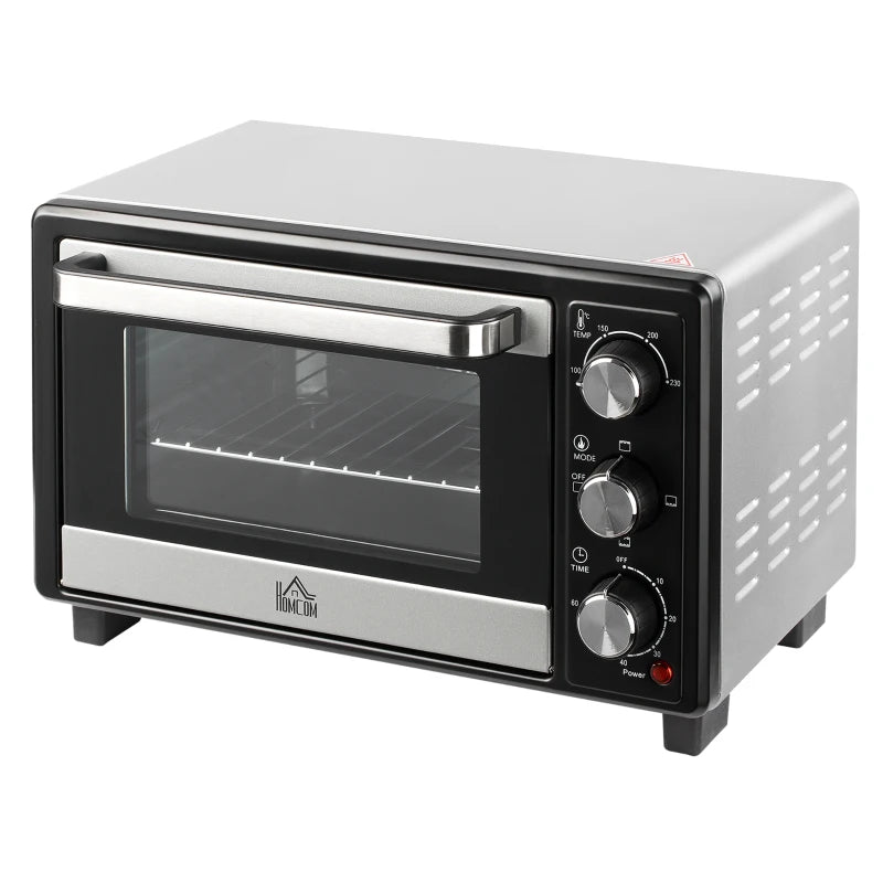 16L Mini Countertop Oven - 1400W, Stylish Black/Silver Design, Perfect for Baking, Broiling, and Toasting - Compact Kitchen Appliance
