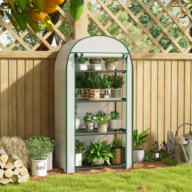 Portable White Mini Greenhouse with Storage Shelf