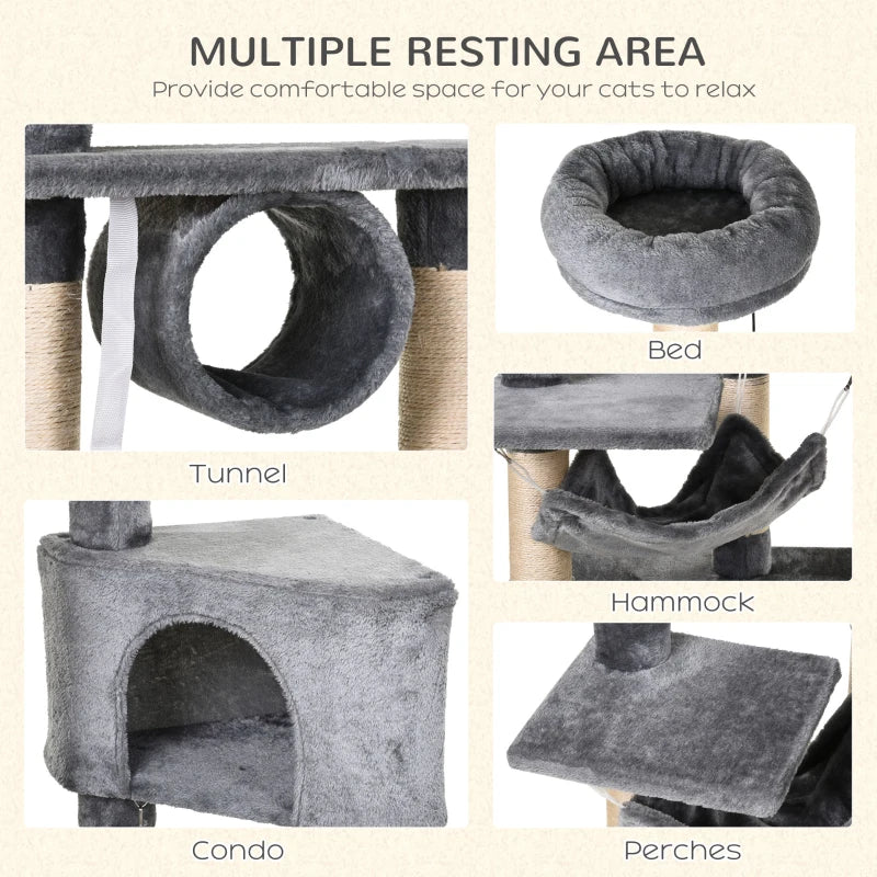 Multi-Level Cat Tree Condo Tower 150CM for Indoor Cats - Activity Stand with Toys & Scratching Posts