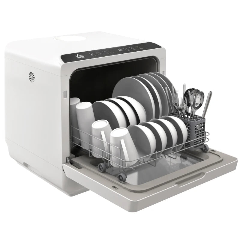 Compact Six-Programme Countertop Dishwasher - Energy Efficient, White Finish, Perfect for Small Kitchens and Apartments