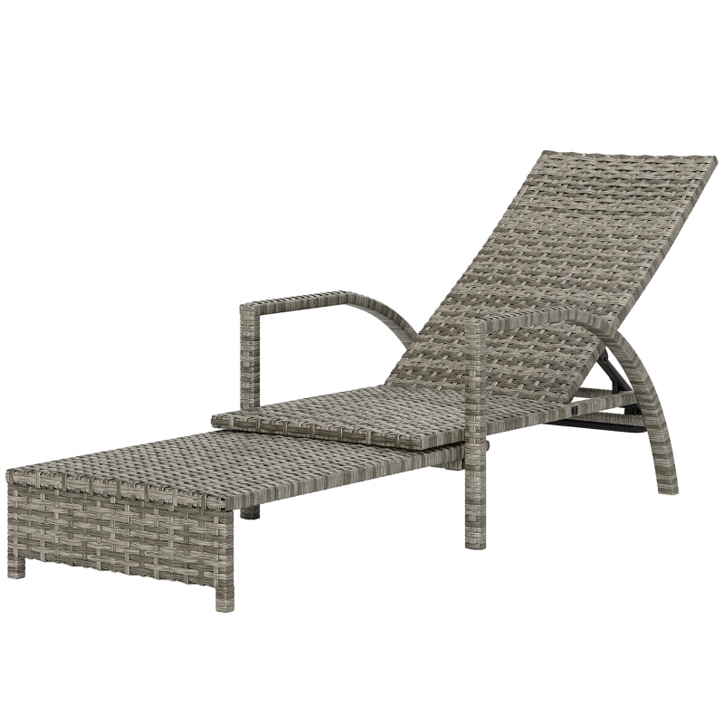 Adjustable PE Rattan Sun Lounger - Mixed Grey Outdoor Recliner for Garden & Patio