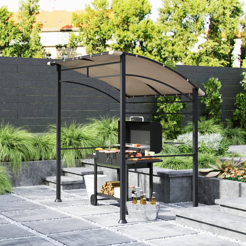 2.2m x 1.5 m Khaki BBQ Grill Gazebo Tent - Outdoor Metal Frame Canopy with 10 Hooks for Garden Shade