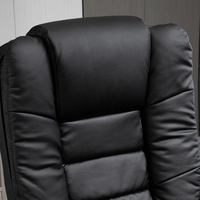 Ergonomic Recliner Chair with Footstool, 130kg Capacity, 135° Reclining Swivel Sofa for Living Room, Black PU Leather