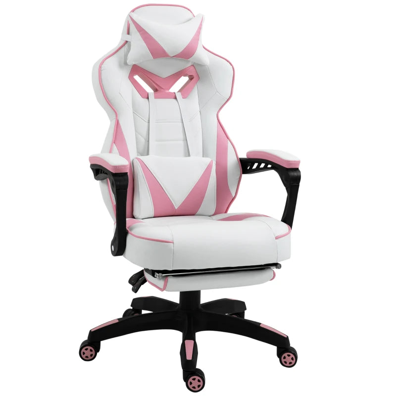 Vinsetto Pink Gaming Chair - Ergonomic Racing Desk Chair with Lumbar Support, Footrest, Headrest & Swivel Wheels for Home