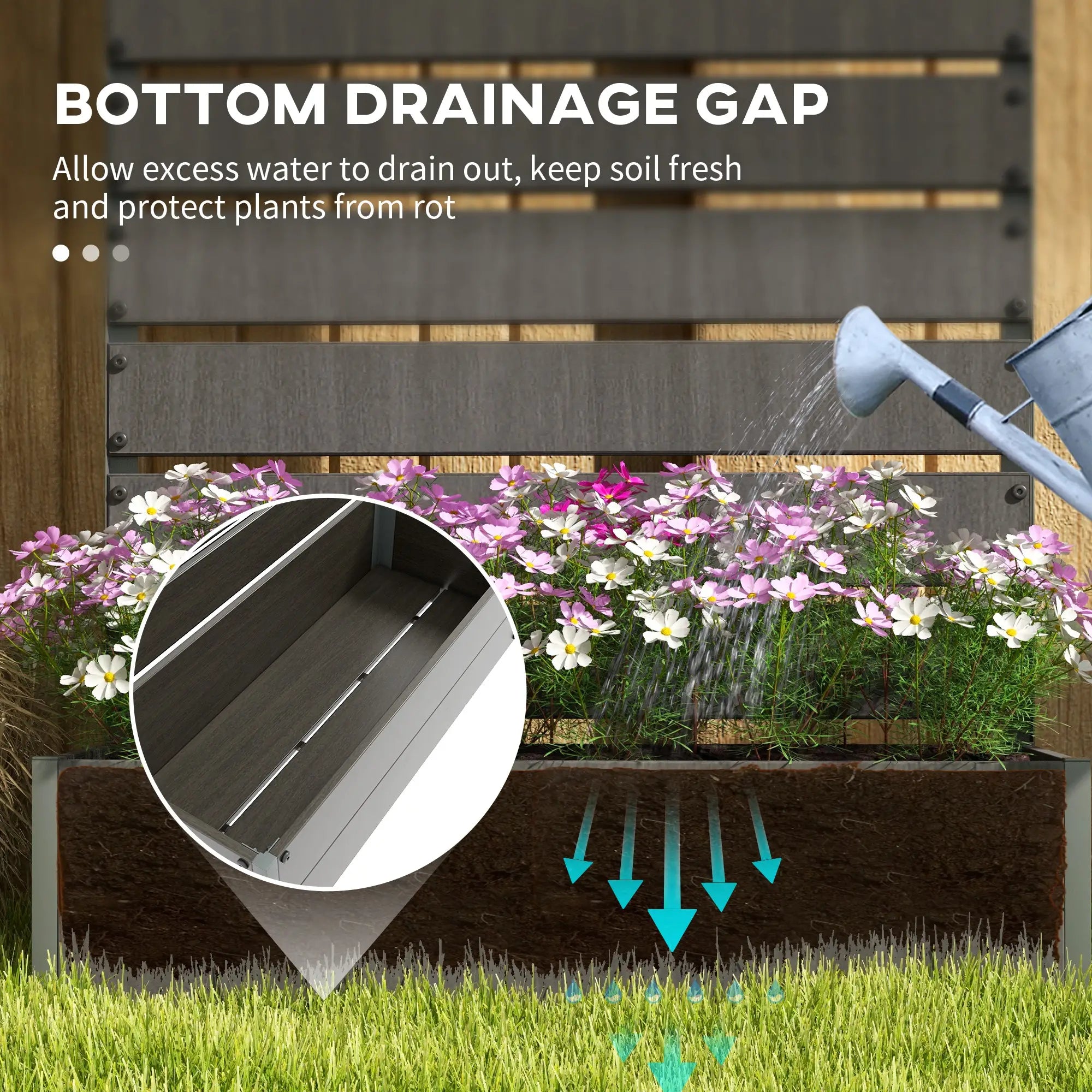 Dark Grey Composite Raised Bed for Gardening - Planter with Trellis for Climbing Plants, Vines - With Drainage