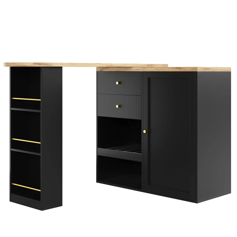 360° Swiveling Bar Table with 2 Drawers & Multi-Tiered Shelves - Stylish Storage Cabinet for Living Room & Study, Black