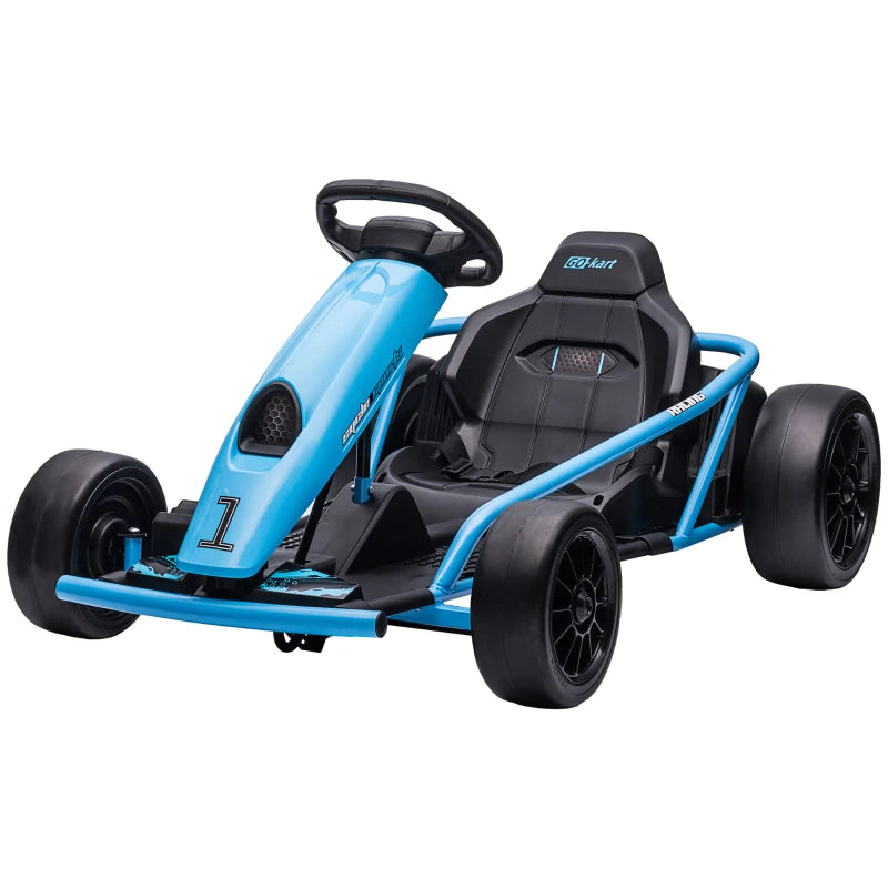 24V Electric Drift Kart for Kids 8-12 Racing Go Kart with 2 Speeds Steering Wheel and Pedals Blue