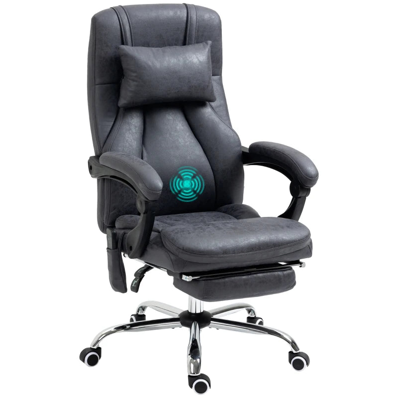 Vinsetto Dark Grey Office Chair with Lumbar Massage, 135° Recline, Adjustable Headrest, Retractable Footrest, Padded Seat, Metal Base
