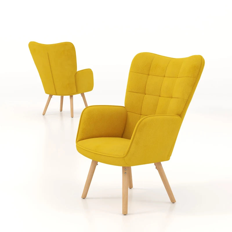Stylish Velvet-Touch Tufted Wingback Armchair Set of 2 for Modern Lounge and Leisure Spaces in Yellow