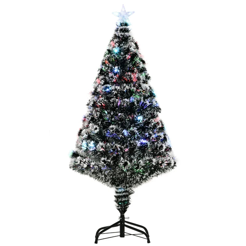 4ft Prelit Artificial Christmas Tree - Snowy Green & White Xmas Tree with Colorful LED Fiber Optic Lights