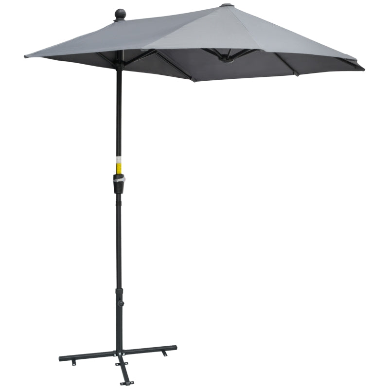 2m Dark Grey Half Parasol with Crank Handle and Base