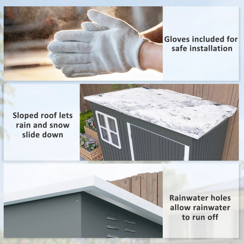 8.5 x 6ft Dark Grey Galvanised Steel Storage Shed - Metal Garden Shed with Foundation Kit, Window, Lockable Wide Doors & Air Vents for Outdoor Patio