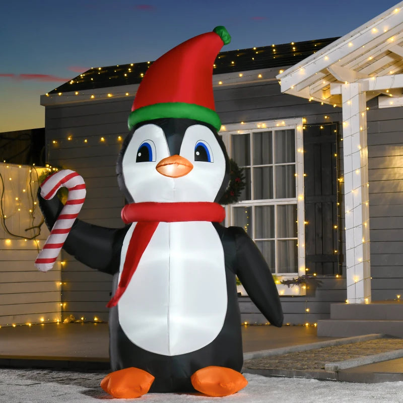 8ft Inflatable Christmas Penguin with Candy Cane - LED Outdoor Holiday Decoration for Festive Cheer