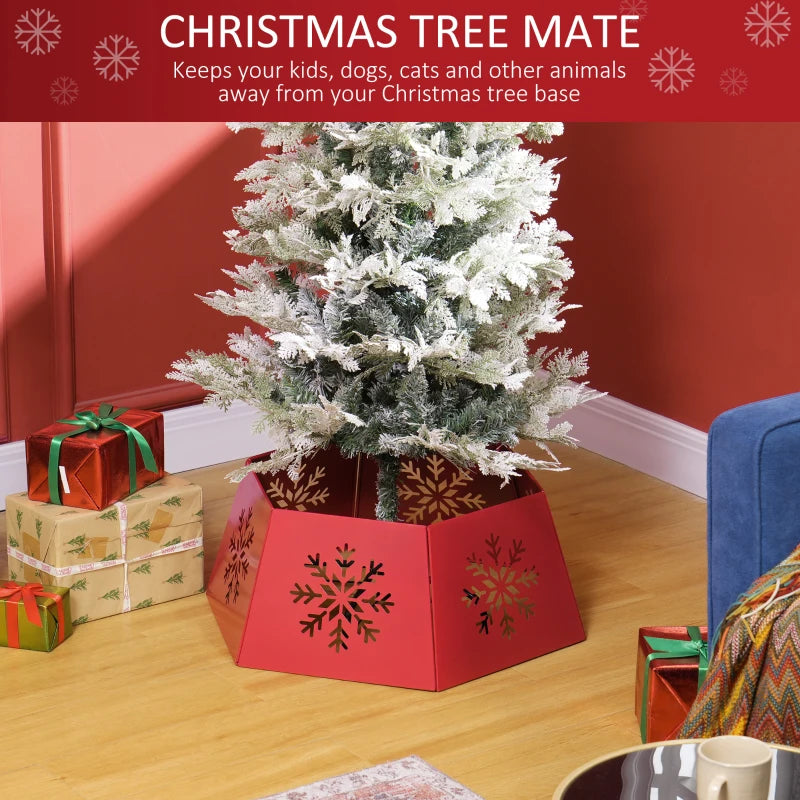 Hexagon Christmas Tree Collar - Red Snowflake Pattern Base Cover for Holiday Decor, Xmas Party Home Decoration